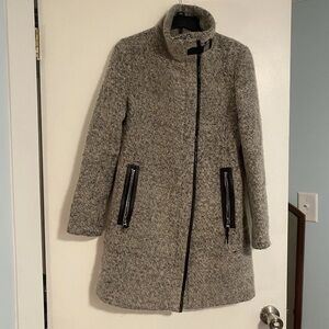 Calvin Klein Gray Wool Blend Asymmetric Long Layering PeaCoat size XS FunnelNeck
